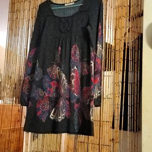 Anthropologie Hazel Gray/multi color floral butterfly wool blend Dress Sz XS
